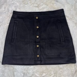 Black Faux Suede “Snap” Front Mini Skirt